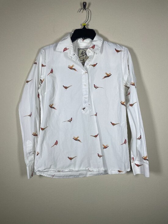 RY Tops - RY Women's Cotton Pheasant Print Henley Shirt Wistow Size: 14